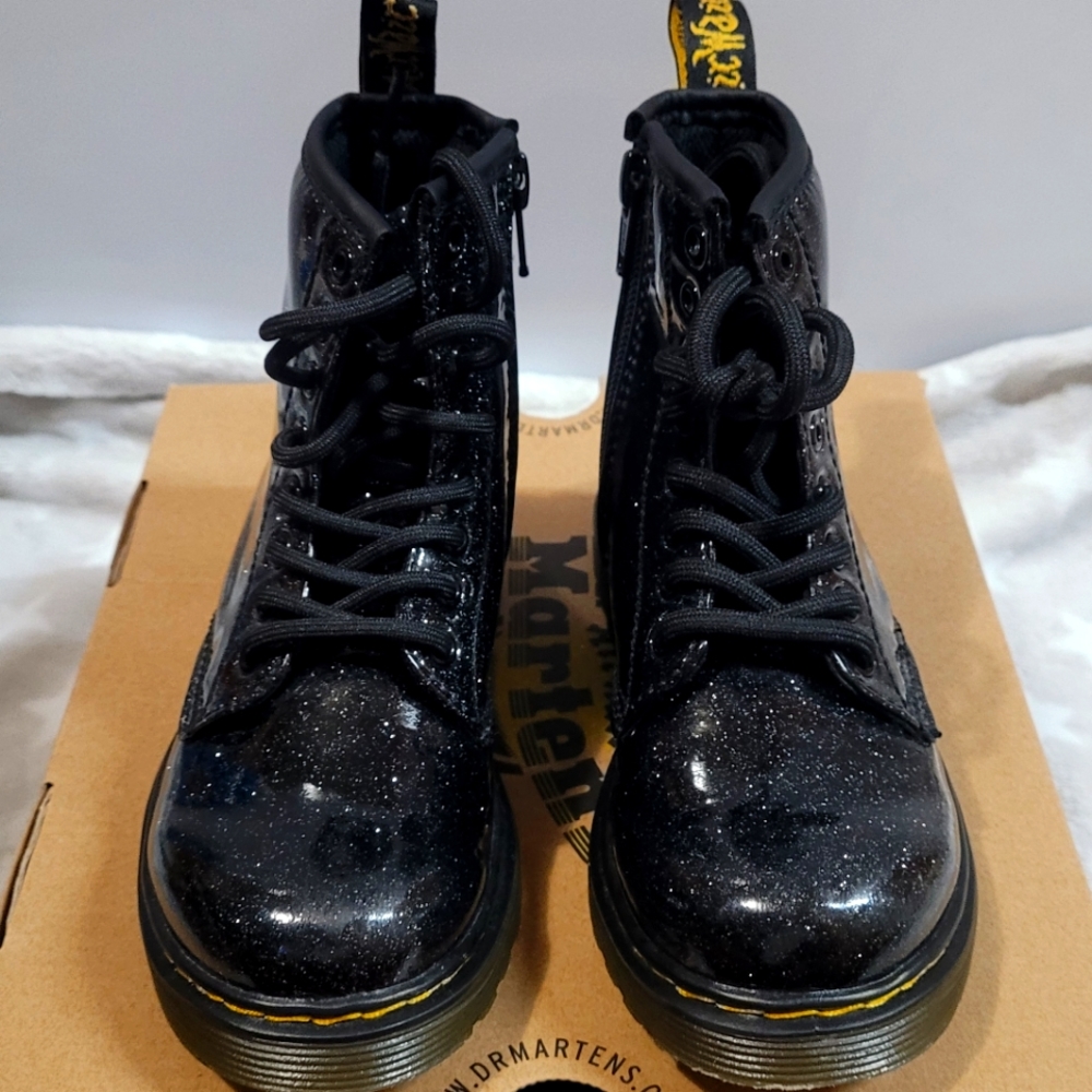 Dr. Martens (AirWair) Coated Glitter Toddler Girl Boots, Sizes US 11 & 13 Black.